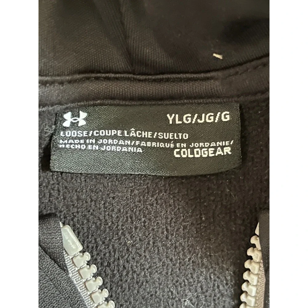 Under Armour Full Zip Hoodie Youth Large ColdGear Loose Fit Black Gray Jacket